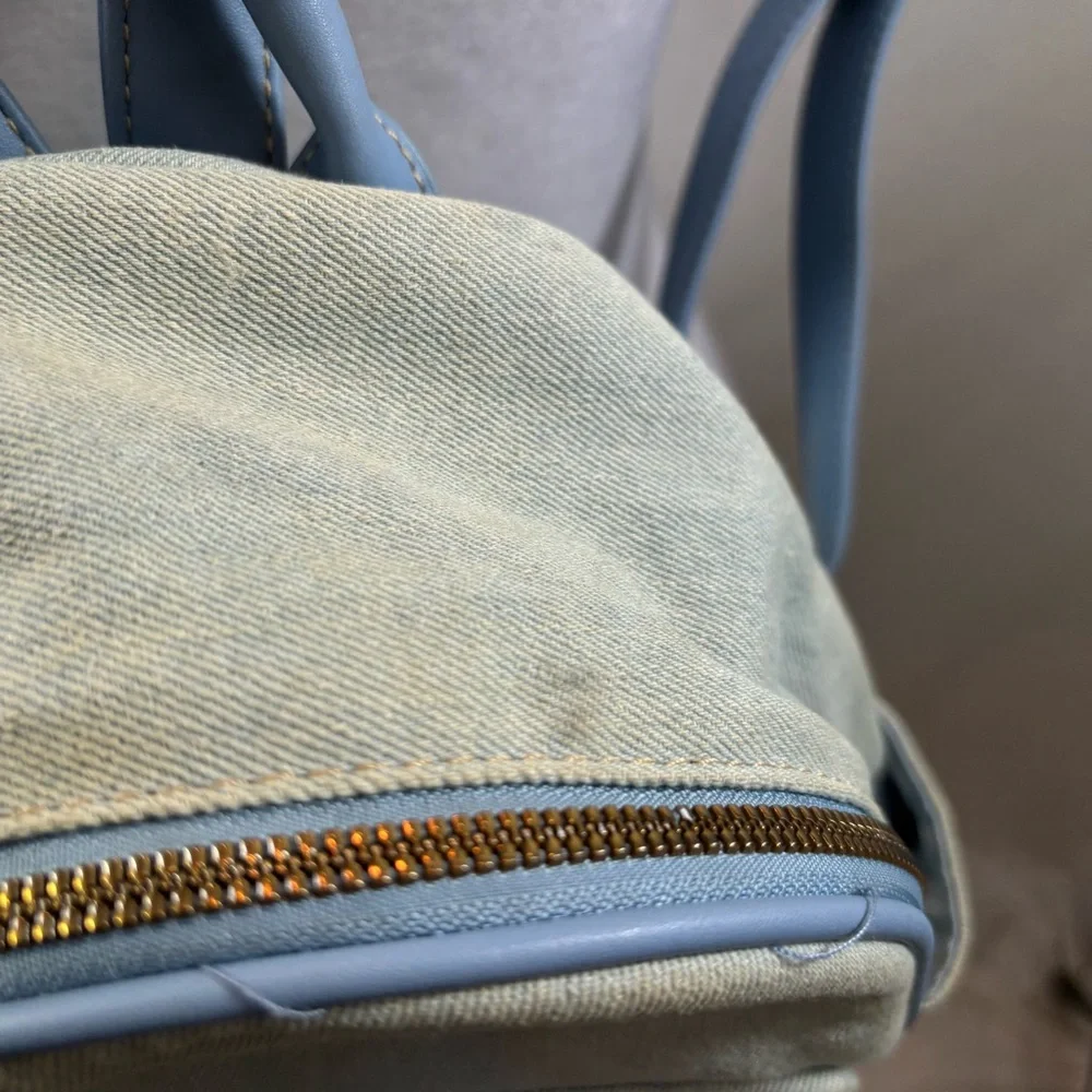 Like Dreams Brand Light wash‎ Denim and Faux Leather Small Backpack